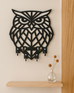 Baykuş Figürlü Duvar Anahtarlık Askısı