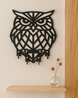 Baykuş Figürlü Duvar Anahtarlık Askısı