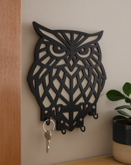 Baykuş Figürlü Duvar Anahtarlık Askısı