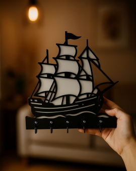 Gemi Figürlü Duvar Anahtarlık Askısı