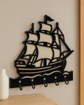 Gemi Figürlü Duvar Anahtarlık Askısı