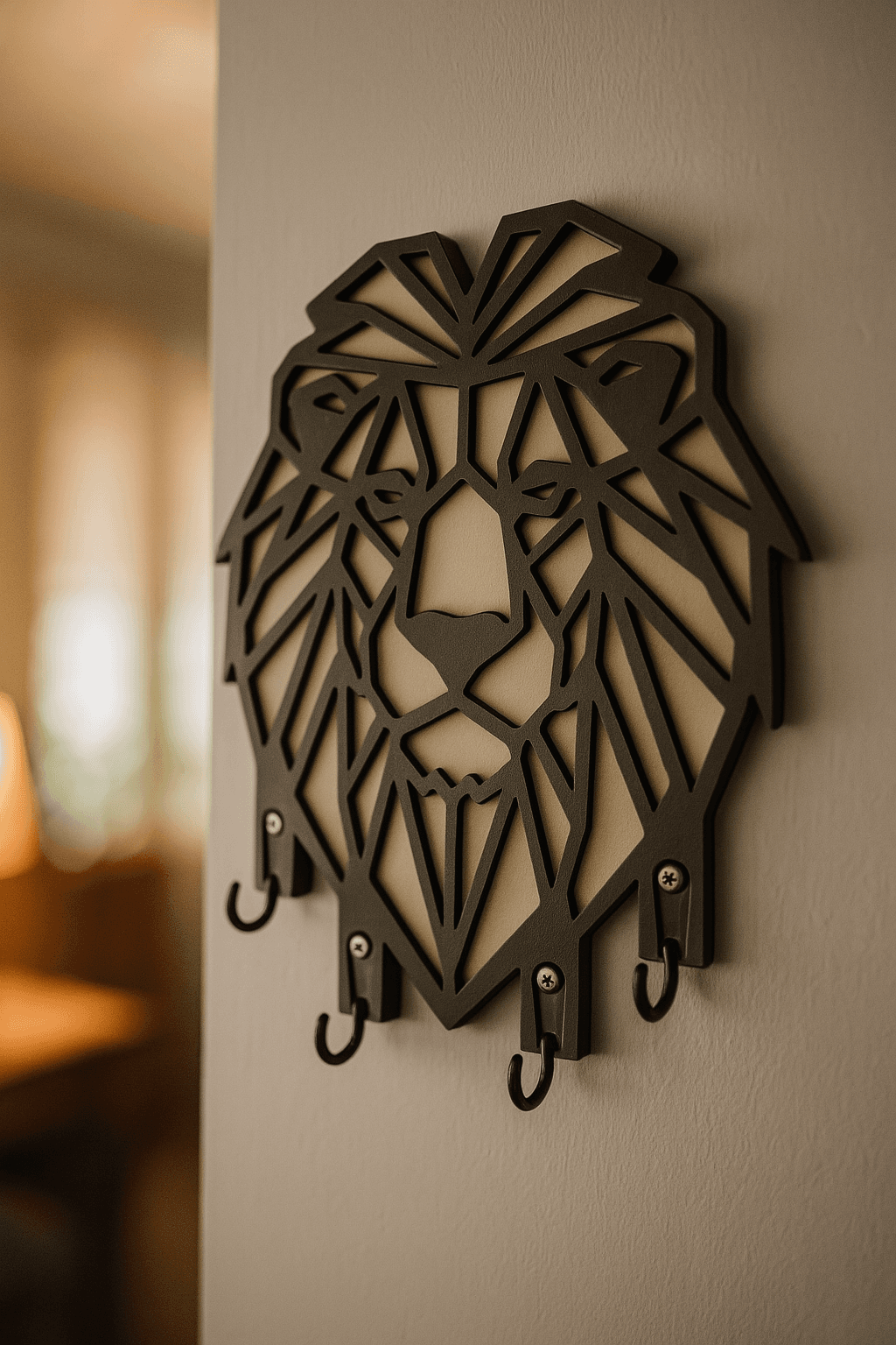 Geometrik Aslan Figürlü Ahşap Anahtarlık Askısı