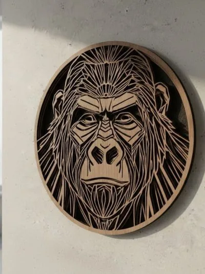 El yapımı katmanlı MDF goril figürlü 3D ahşap duvar tablosu