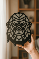 Handheld, schwarz-weißer geometrischer Gorilla-Figur MDF-Schlüsselanhänger, geschichtetes Design und Metallhakendetails