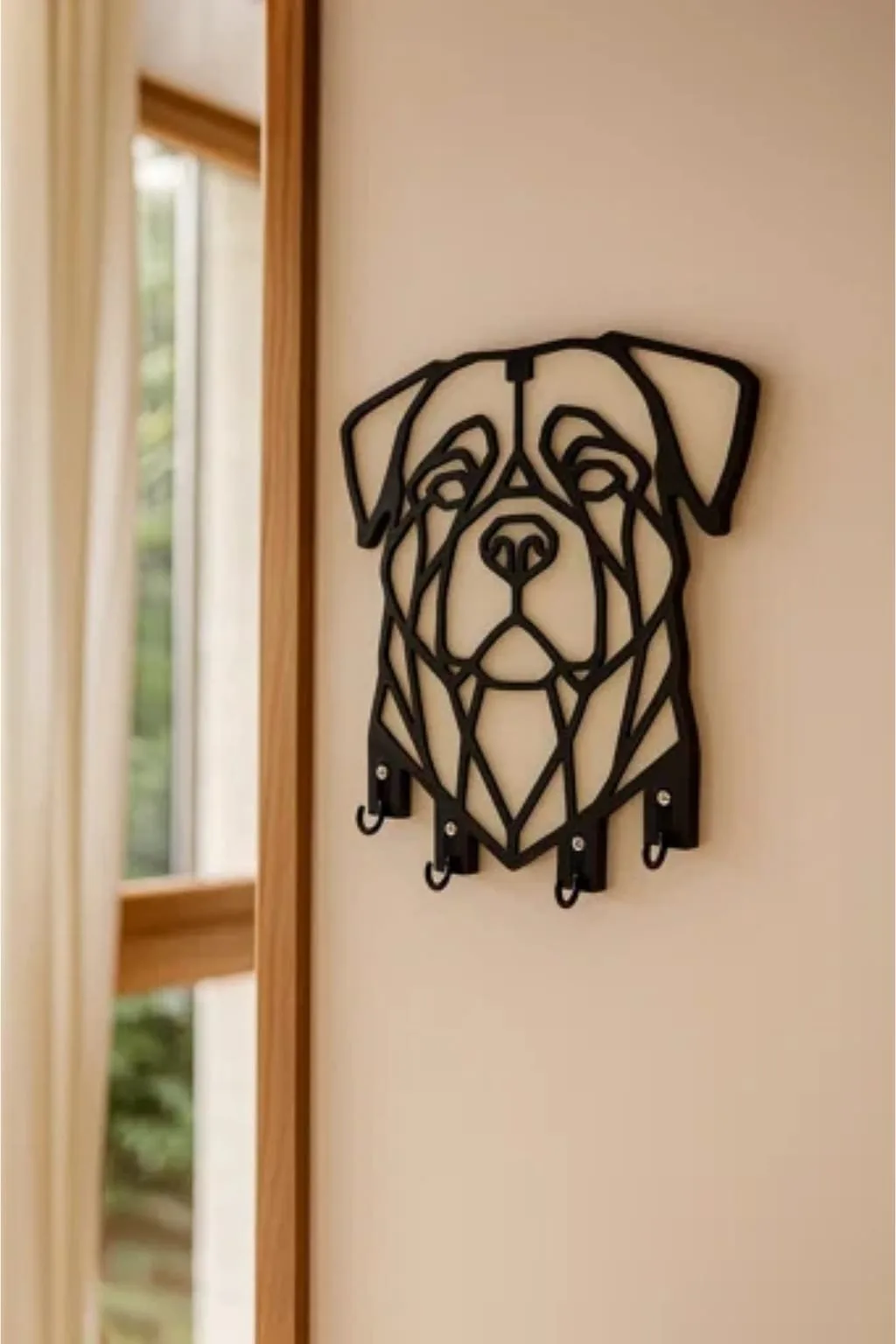 Siyah beyaz MDF Rottweiler siluetli duvar anahtarlığı, çoklu askı kancalı dekoratif anahtar düzenleyici