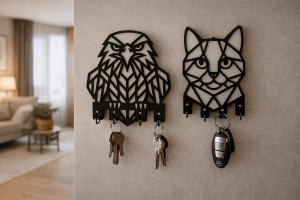 Kartal ve kedi figürlü el yapımı MDF duvar anahtarlık modelleri